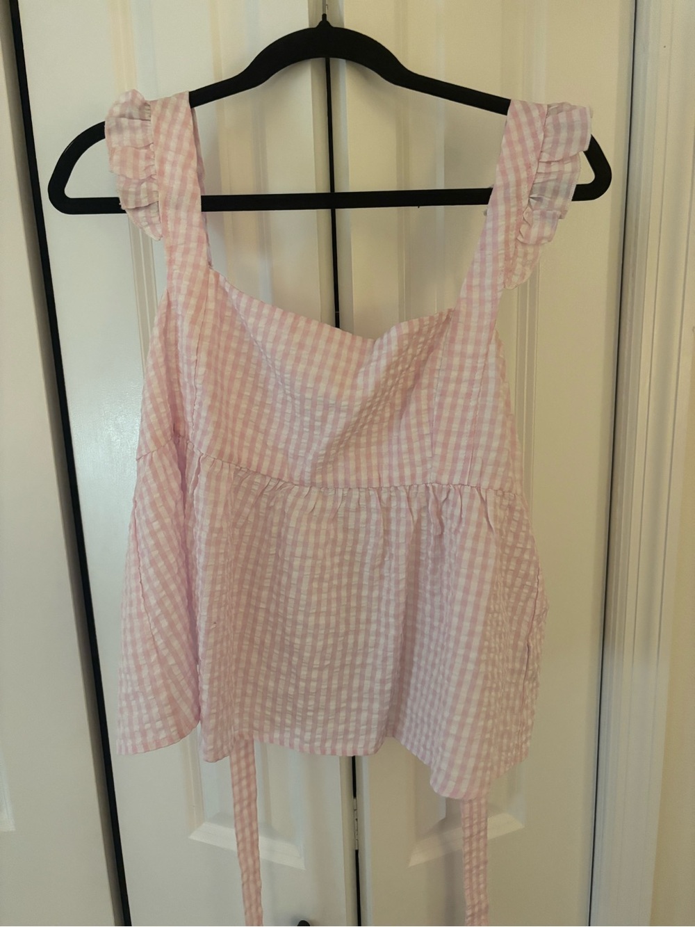 Edikted Pink Gingham Ruffled Strap Babydoll Top